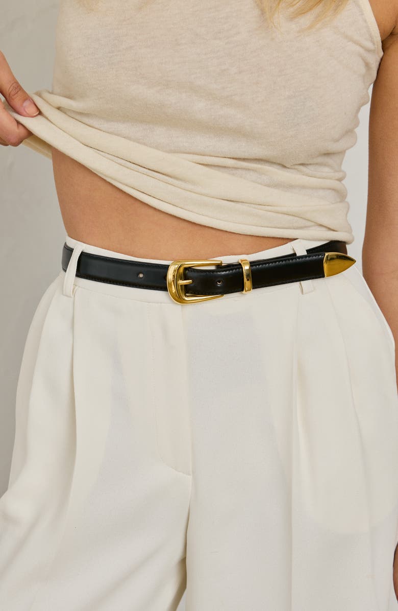 AUREUM No. 16 Crocodile Texture Leather Belt, Alternate, color, Black/ Gold