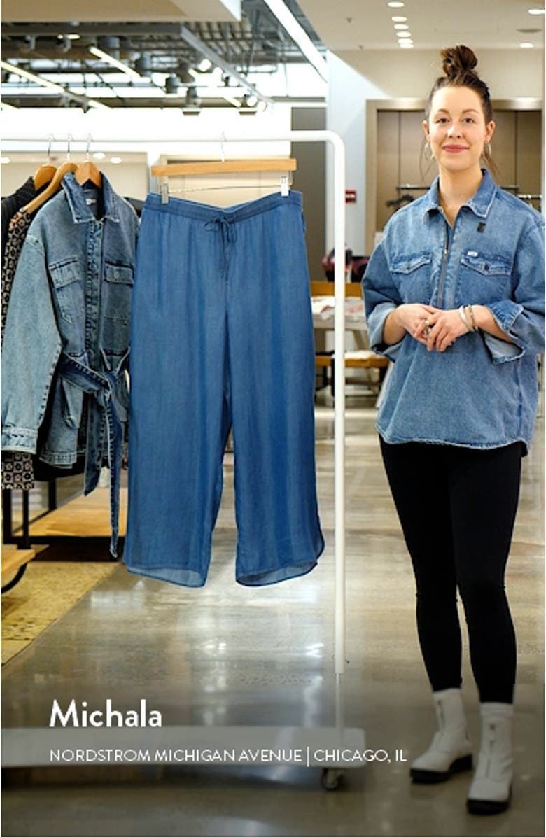 Dolphin Hem Crop Wide Leg Chambray Pants, sales video thumbnail