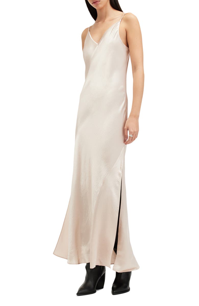 AllSaints Nico Alpaca & Wool Blend Turtleneck Sweater & Satin Slipdress, Alternate, color, 