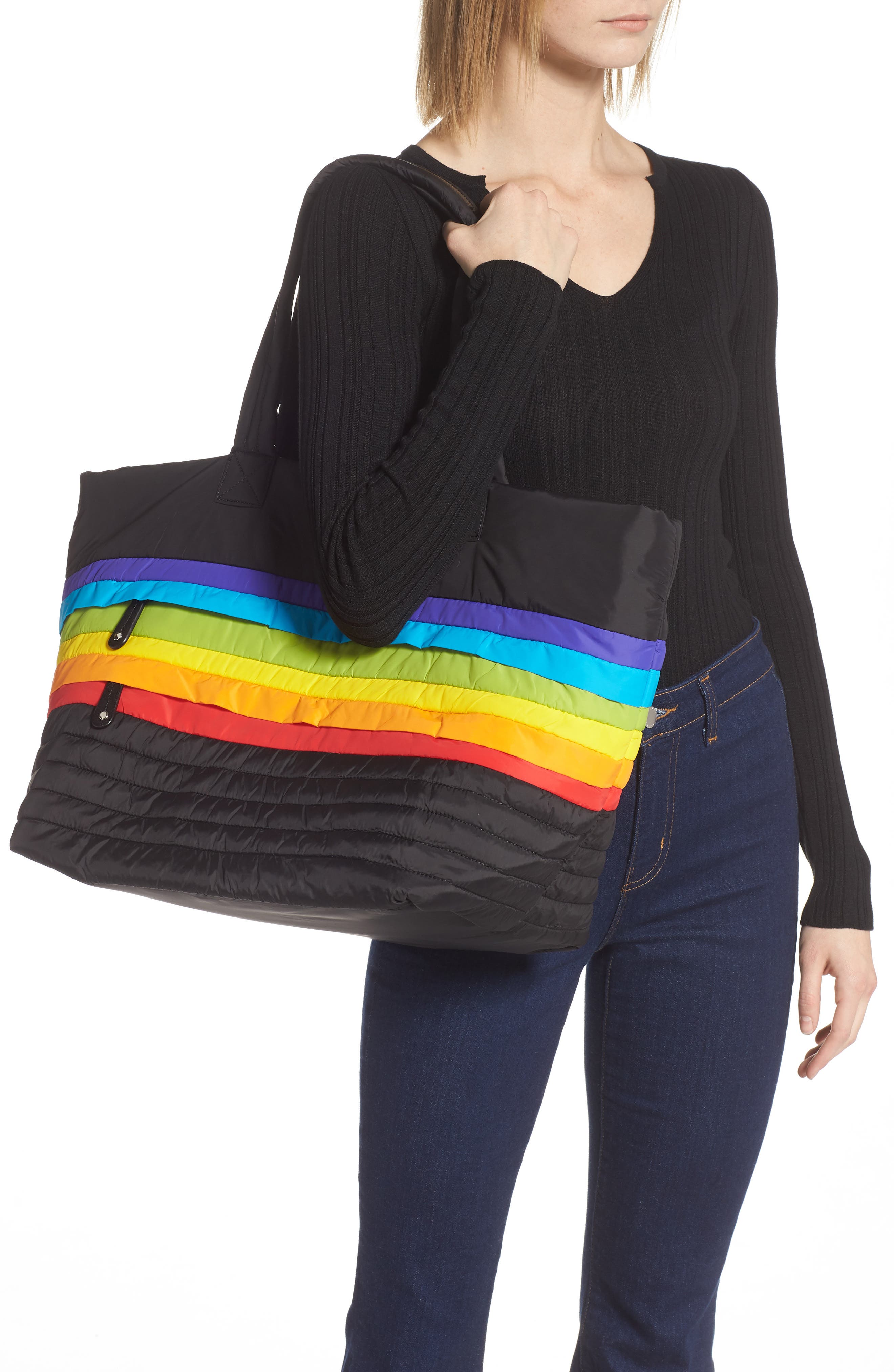 Sondra Roberts Large Puffer Rainbow Tote, Alternate, color, 