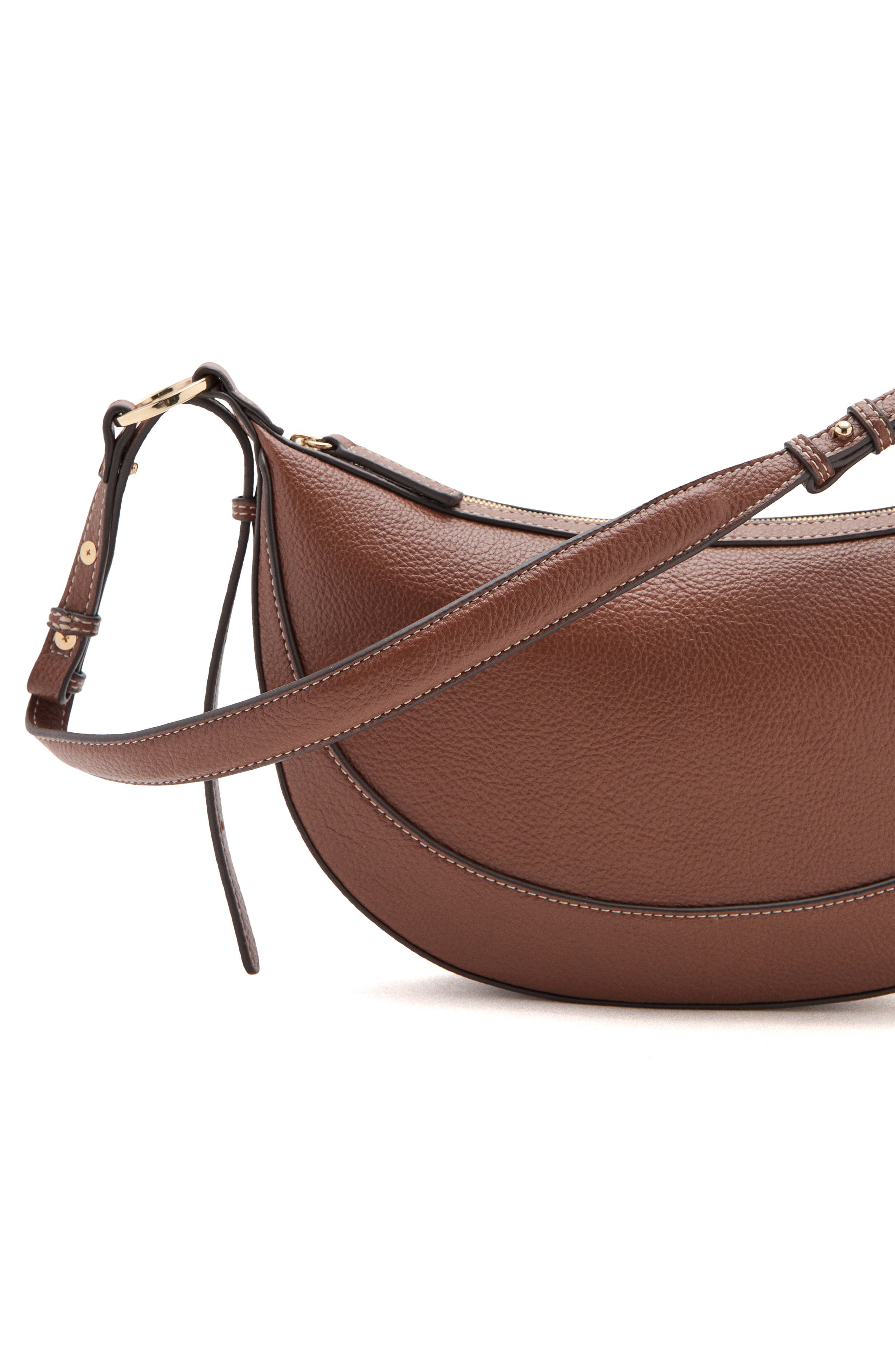 MANGO Oval Faux Leather Shoulder Bag, Alternate, color, Leather