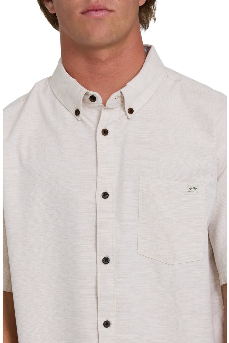 All Day Short Sleeve Slub Cotton Blend Button-Down Shirt, Alternate, color, KHAKI