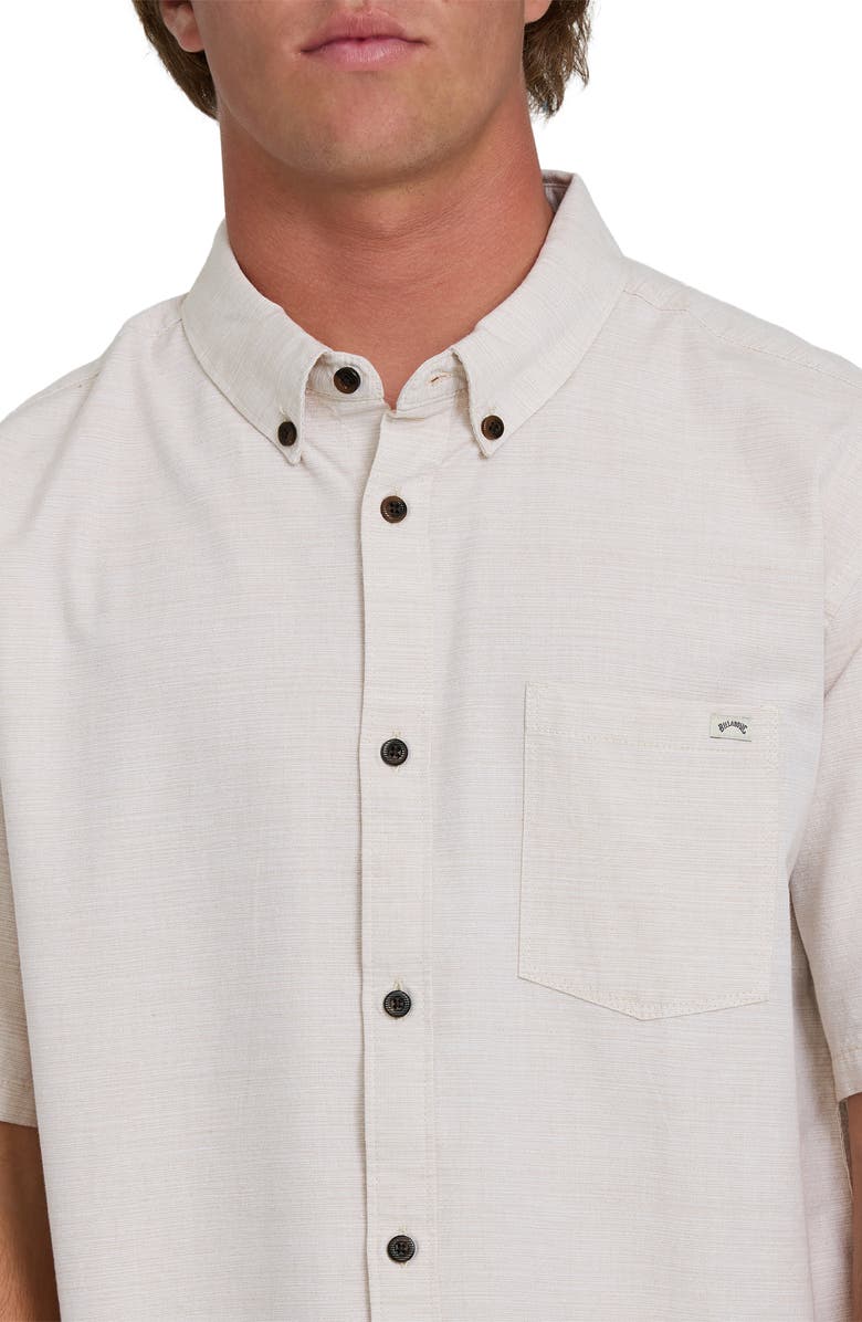 Billabong All Day Short Sleeve Slub Cotton Blend Button-Down Shirt, Alternate, color, Khaki