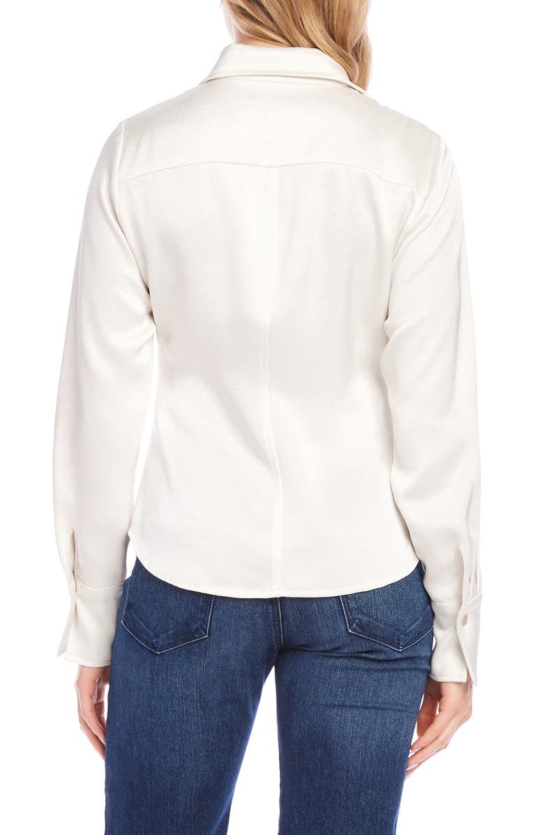 Karen Kane Side Pleat Satin Button-Up Shirt, Alternate, color, 