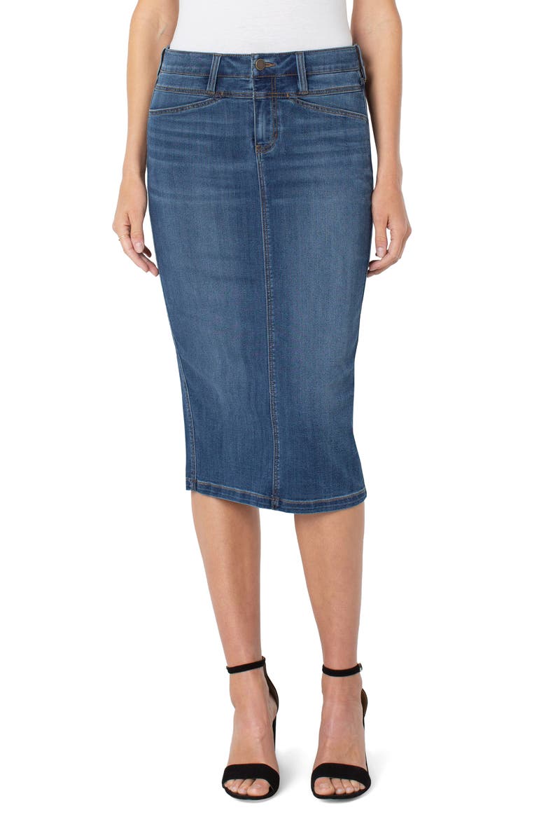 Liverpool Los Angeles Front Yoke Denim Midi Skirt, Main, color, 