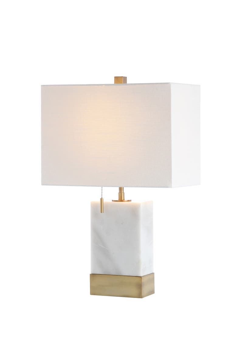 JONATHAN Y Trevor Marble/Iron Gold Modern Console LED Table Lamp, Main, color,