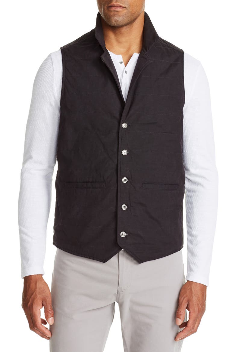 Malta Slim Fit Quilted Button-Up Vest, Main, color, BLACK
