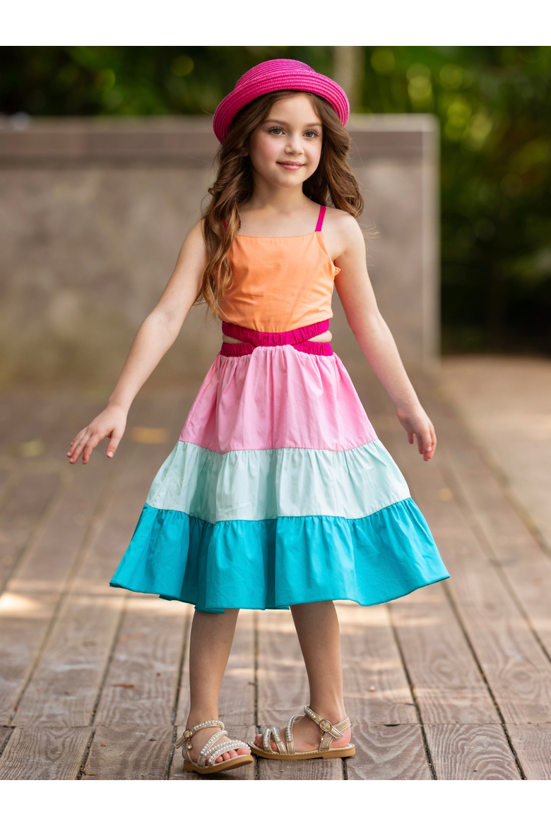 Sunset Sorbet Tiered Colorblock Dress, Alternate, color, Yellow