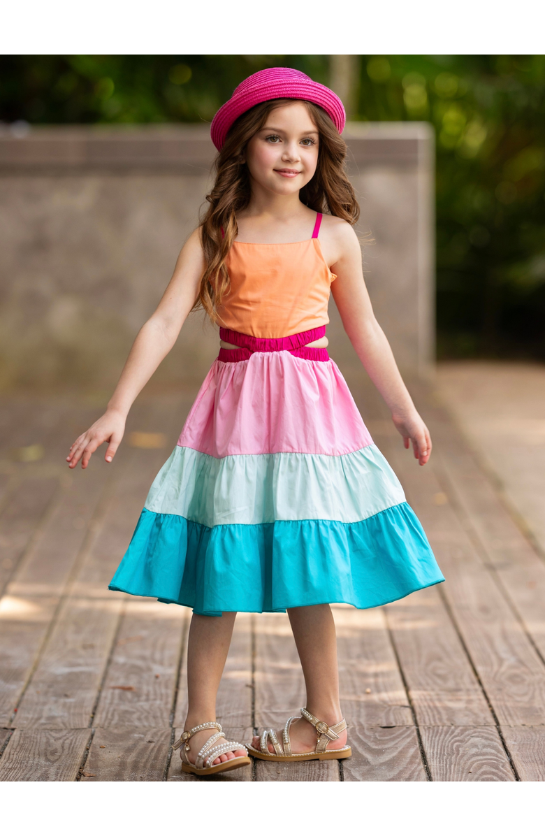 Mia Belle Girls Sunset Sorbet Tiered Colorblock Dress, Alternate, color, Yellow
