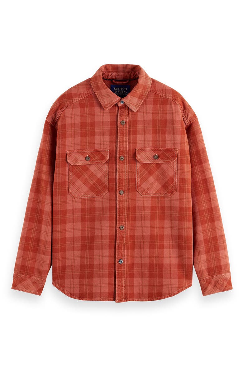 Scotch & Soda Check Washed Denim Overshirt, Alternate, color, Red Check