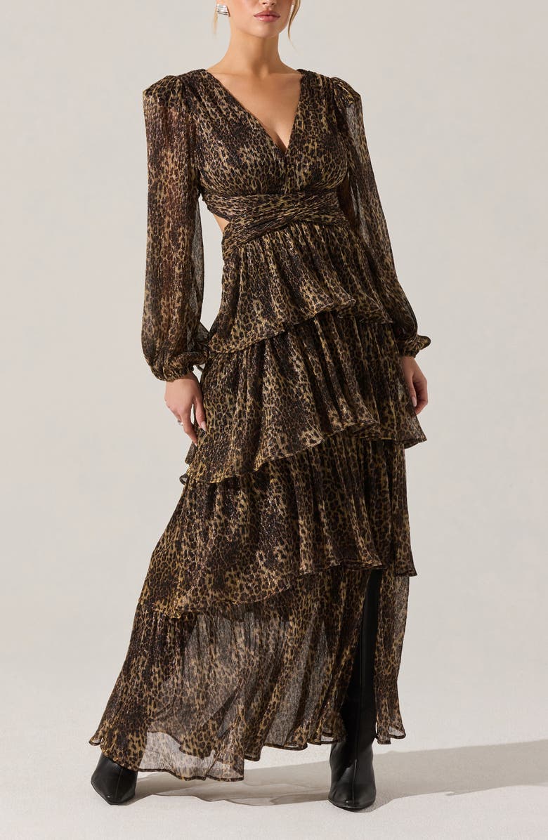 ASTR the Label Anora Metallic Leopard Print Long Sleeve Dress, Alternate, color, Leopard Print