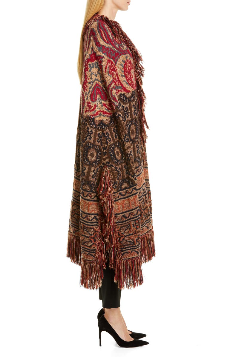 Etro Fringe Wool & Alpaca Blend Jacquard Blanket Cape, Alternate, color, 