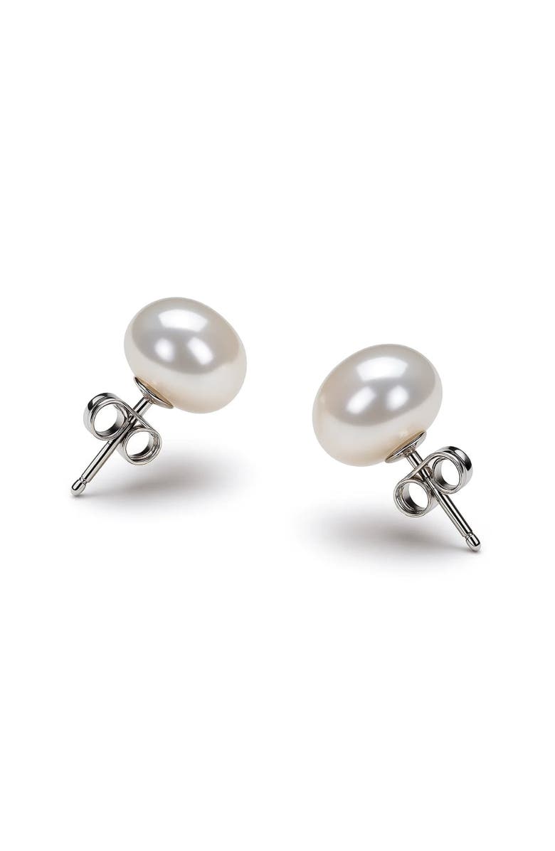 Hollywood Sensation White Freshwater Pearl Stud Earrings 6-7mm, Alternate, color, Silver