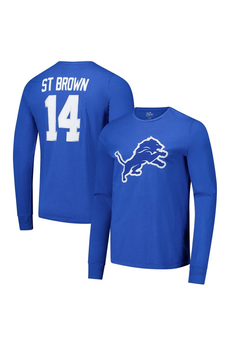 Men's Majestic Threads Amon-Ra St. Brown Blue Detroit Lions Name & Number Long Sleeve T-Shirt, Main, color, Blue