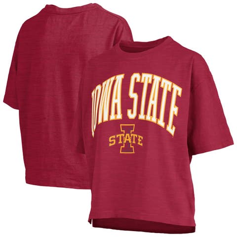 Women's Pressbox Cardinal Iowa State Cyclones Nelson Arch Over Logo Waist Length Oversized Slub T-Shirt