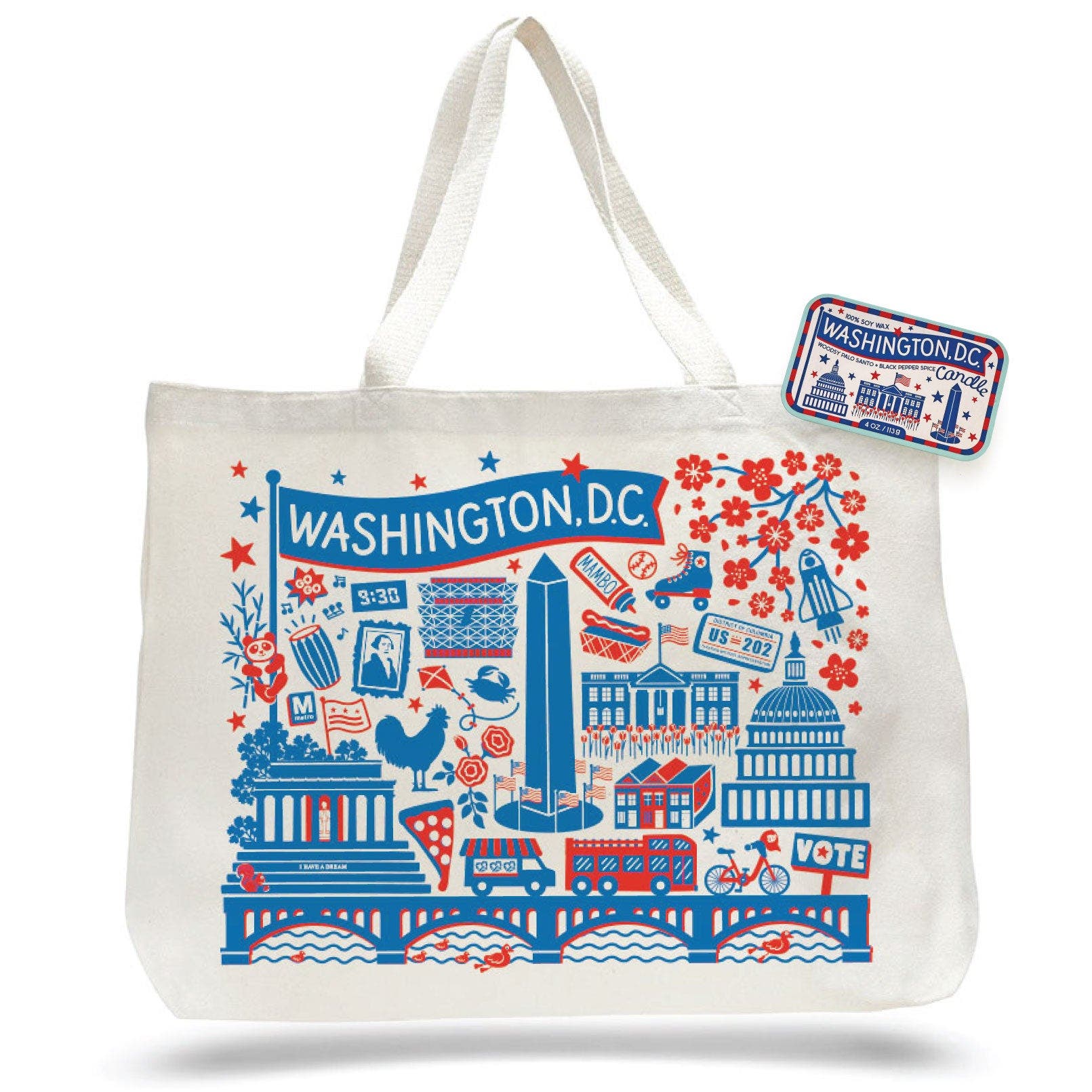 The Neighborgoods Washington DC Landmarks Candle & Tote Gift Set, Main, color, Blue
