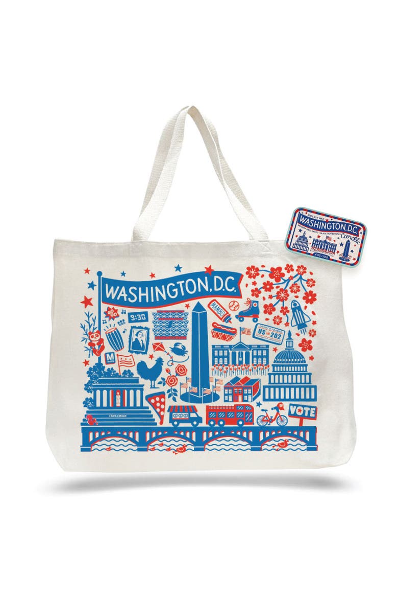 Washington DC Landmarks Candle & Tote Gift Set, Main, color, Blue
