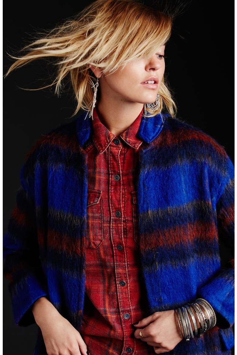 'Long & Lean' Overcoat, Alternate, color, BLUE PLAID