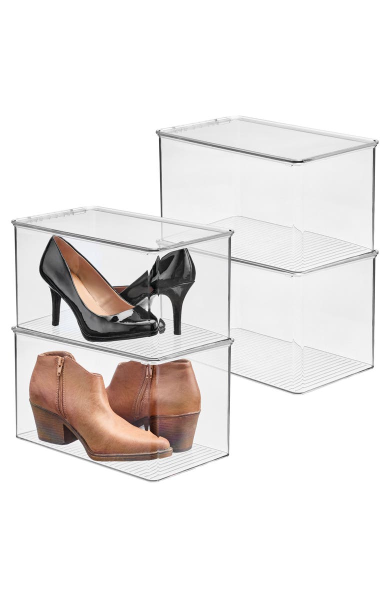iDesign Stackable Clear Plastic Shoe Boxes with Lids, Storage Shoe Container for Closet, 4-Pack, Main, color, Clear
