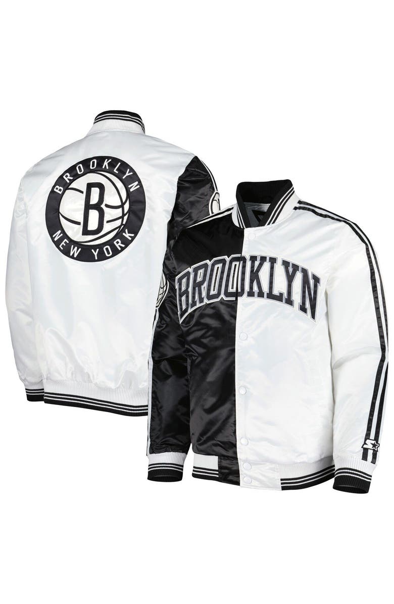 STARTER Men's Starter Black/White Brooklyn Nets Fast Break Satin Full-Snap Jacket, Main, color, Black