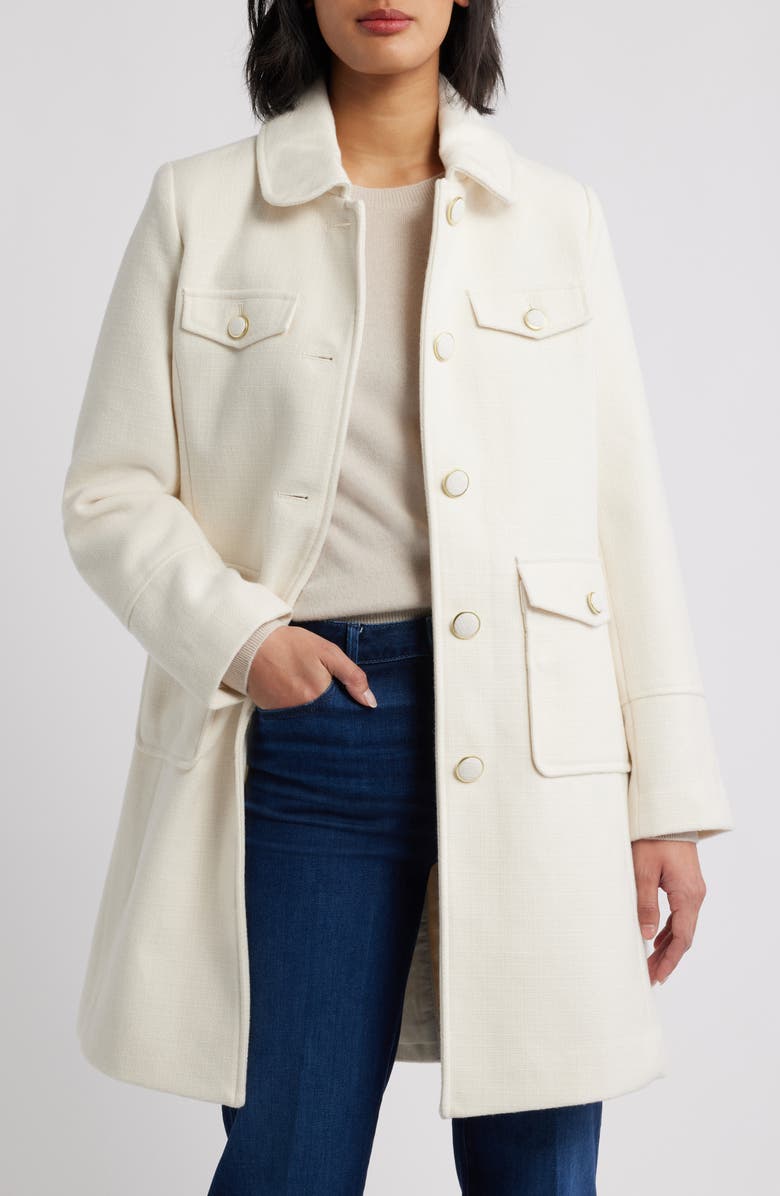 CeCe Longline Canvas Coat, Alternate, color, Ivory