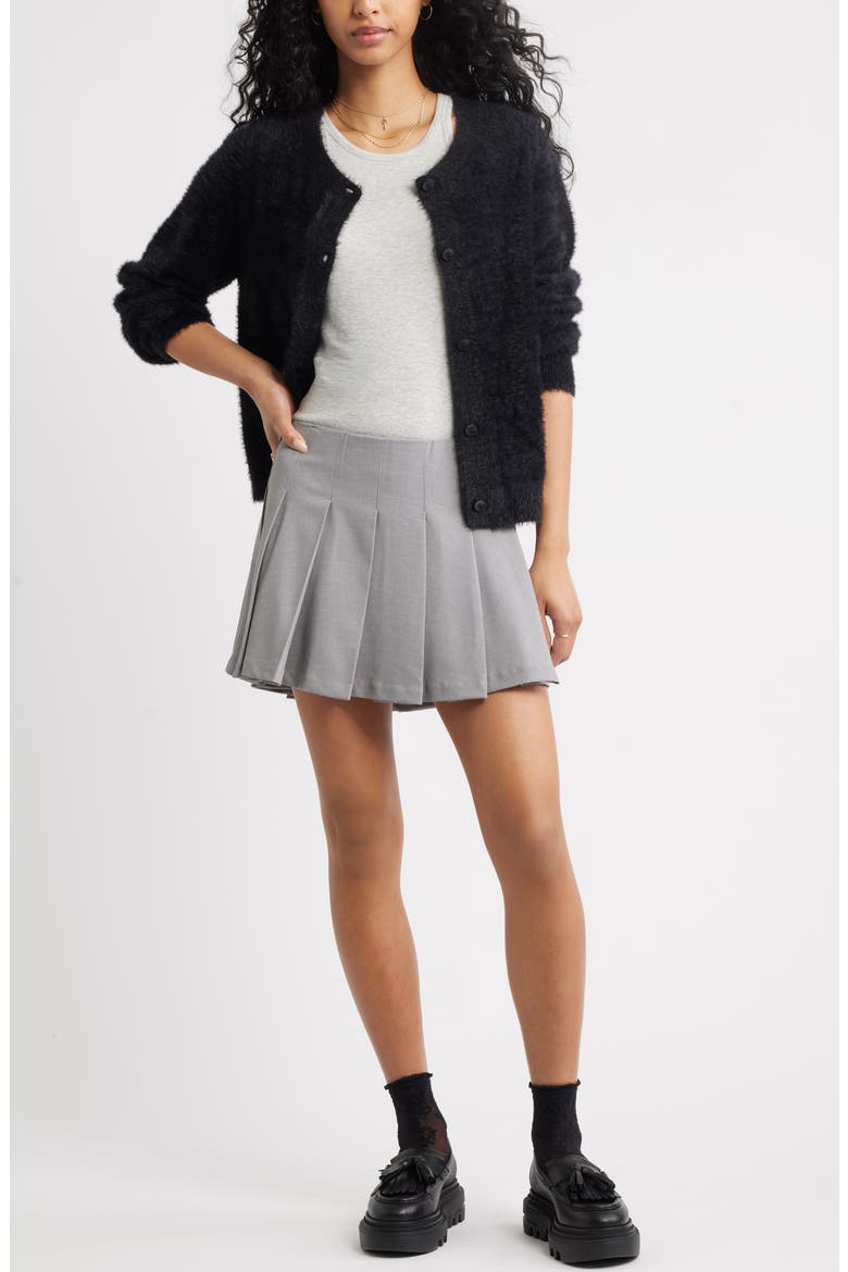 Fuzzy Scoop Neck Cardigan, Alternate, color, BLACK