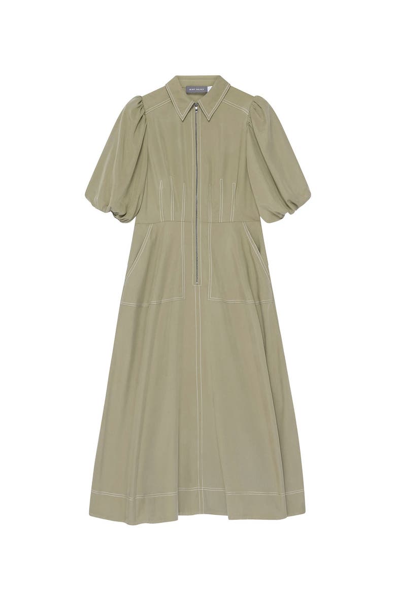 Utility Zip Midi Shirt Dress, Alternate, color, Khaki