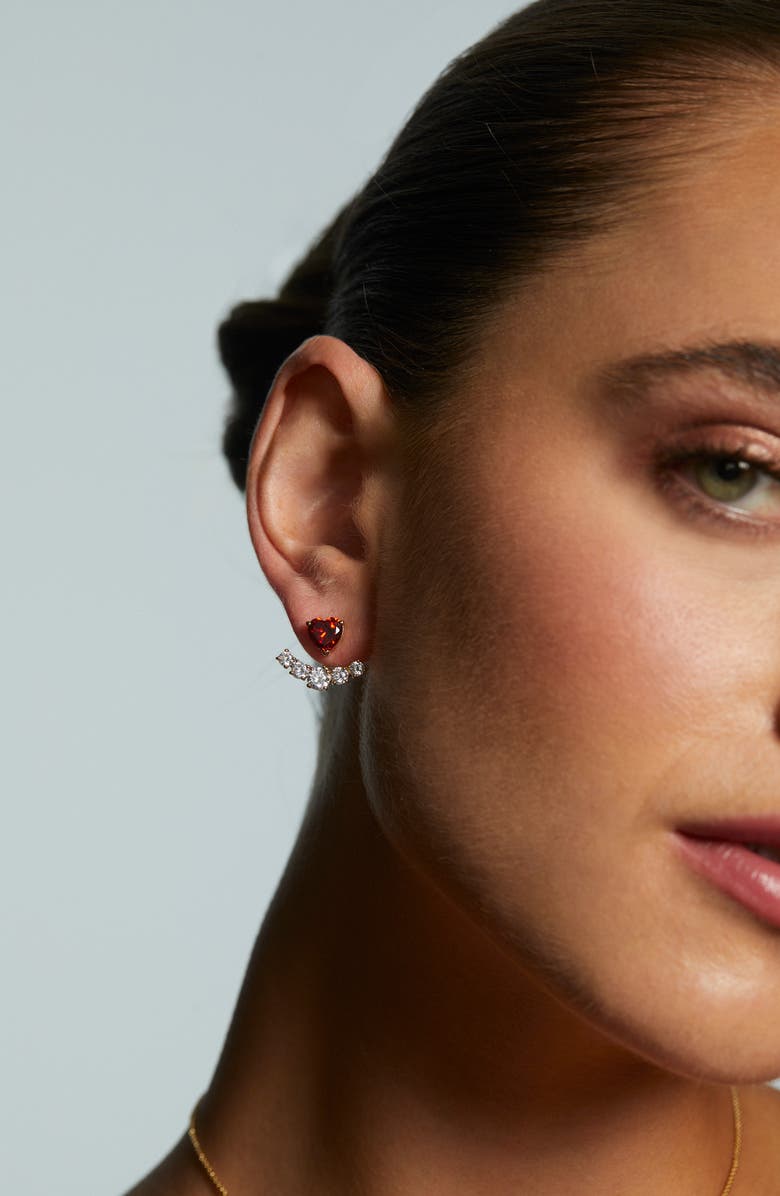 Nadri Le Bisou Red Cubic Zirconia Heart Ear Jacket Earrings, Alternate, color, Gold
