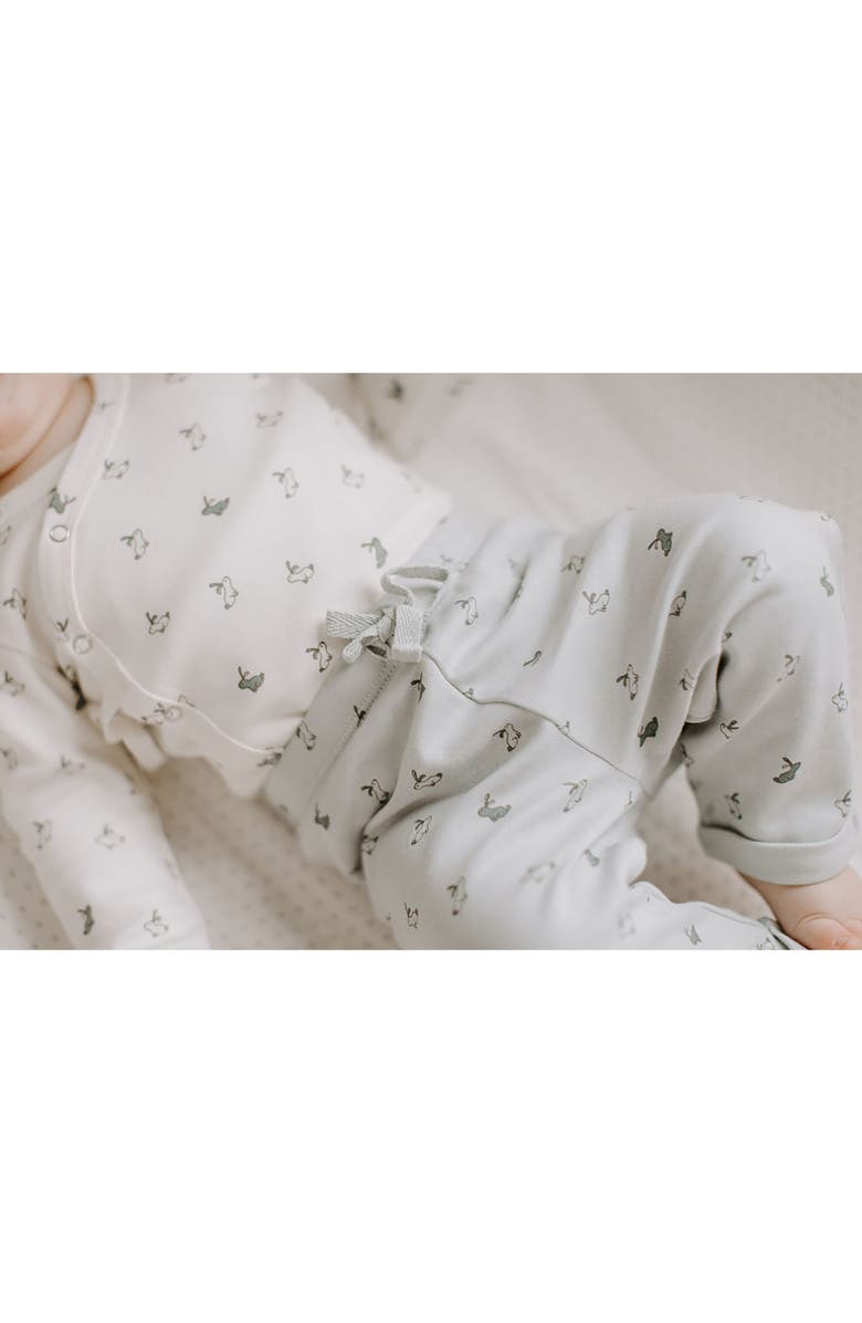 Pehr Bunny Print Wrap Bodysuit, Leggings & Knotted Hat Set, Alternate, color, Hatchling Bunny