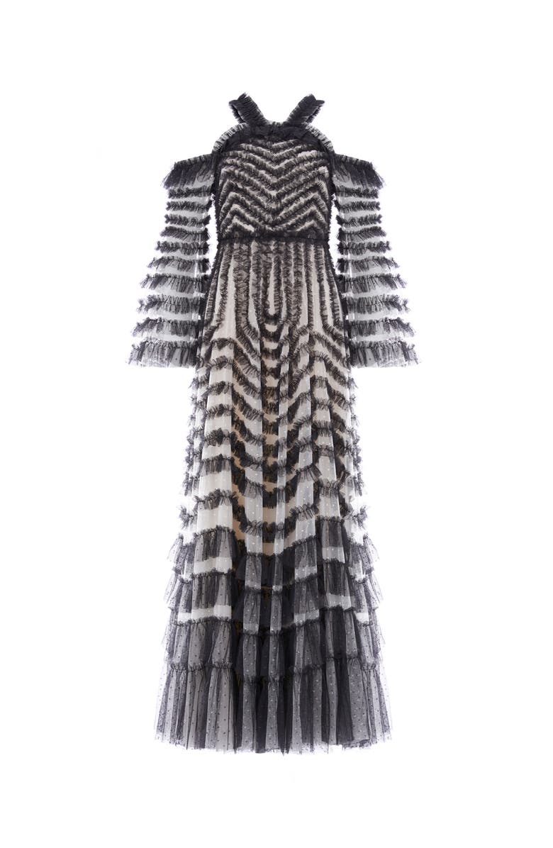 Needle & Thread La Vie En Rose Off-Shoulder Gown, Alternate, color, Cream/Graphite