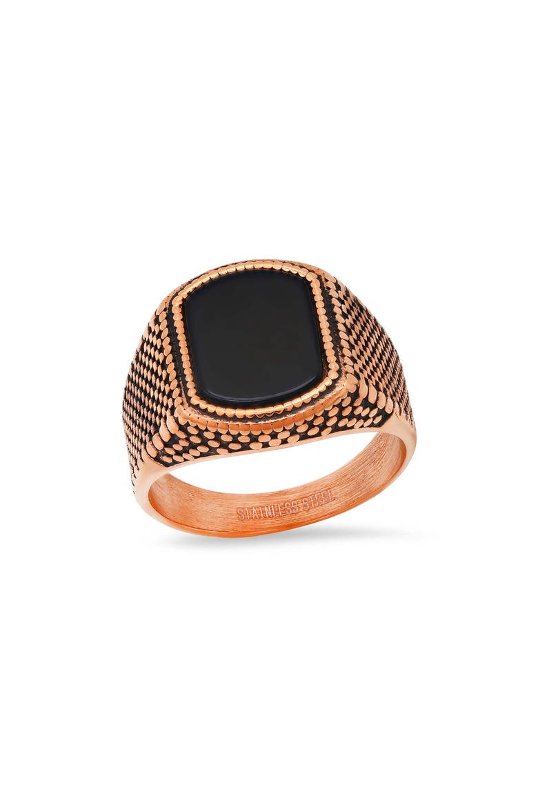 Men's 18k Rose Gold Plated Signet Ring, Main, color, ROSE GOLD