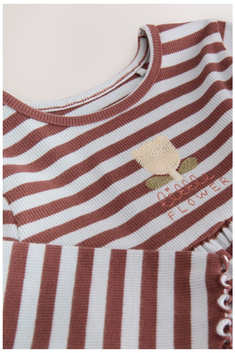 Kids' Stripe Rib Stretch Cotton Jersey Dress, Alternate, color, BROWN