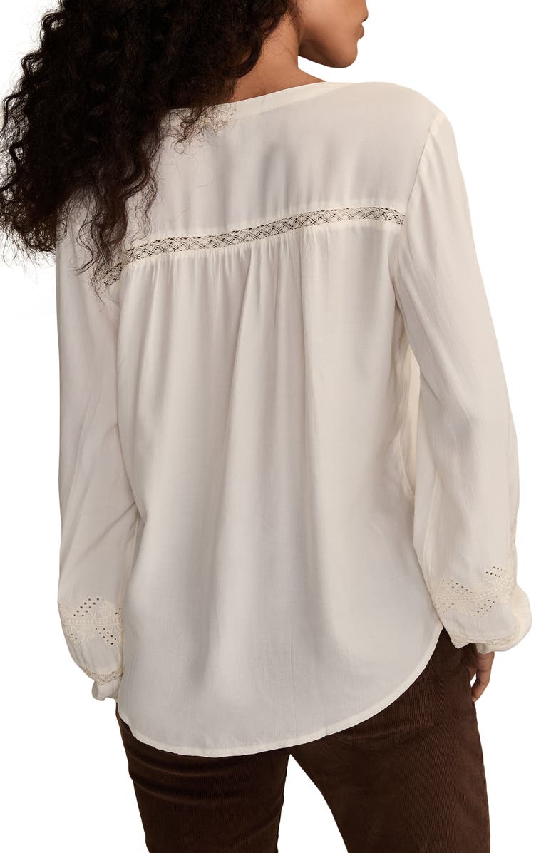 Lucky Brand Schiffli Lace Accent Peasant Top, Alternate, color, White