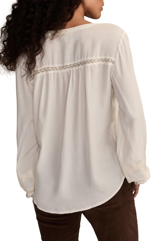 Lucky Brand Schiffli Lace Accent Peasant Top In White