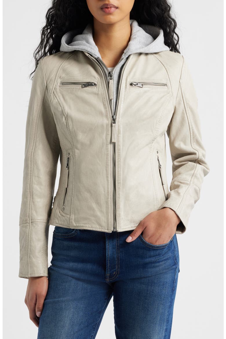 Nola Leather Jacket with Removable Hoodie, Alternate, color, OFF WHITE