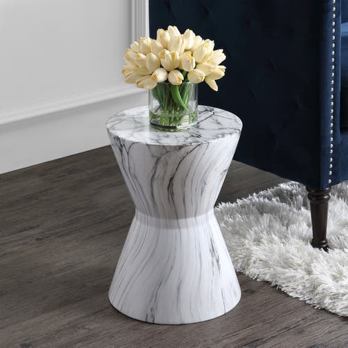 Jonathan Y African Drum 17.3" Marble Finish Ceramic Garden Stool In White Marble Finish