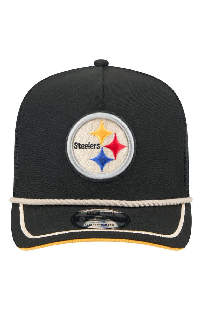 New Era Men's New Era Black Pittsburgh Steelers Vintage Team Rope A-Frame Trucker 9FIFTY Snapback Hat, Alternate, color, 
