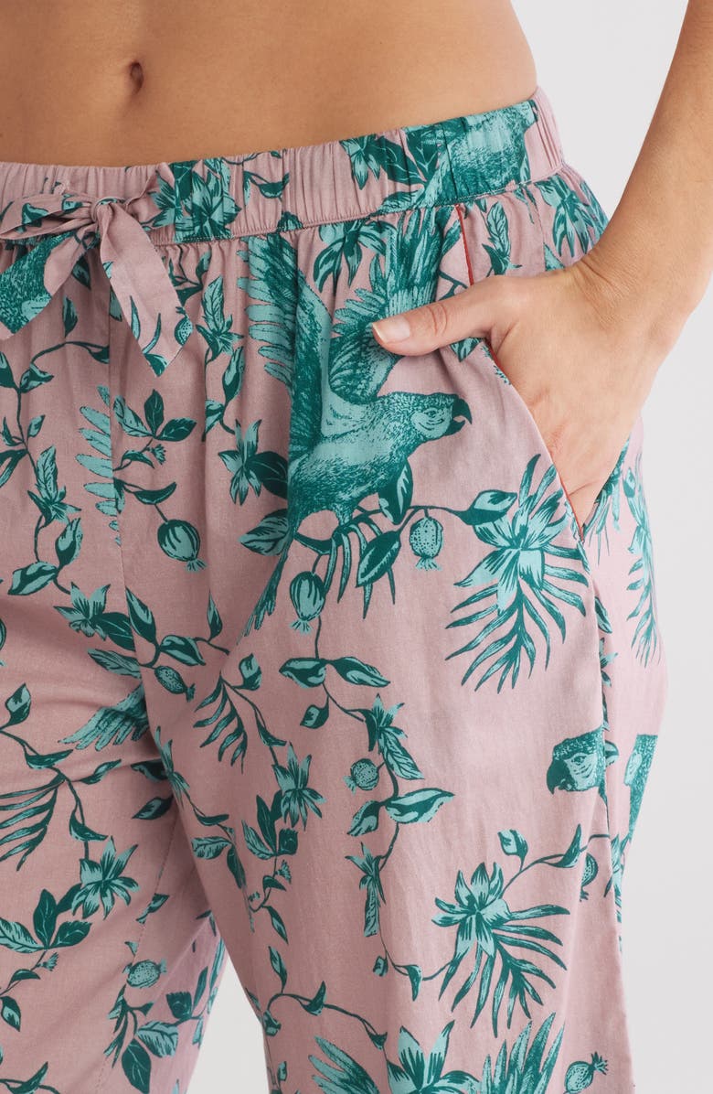 Desmond & Dempsey Print Boxy Wide Leg Cotton Pajamas, Alternate, color, Pink/Green