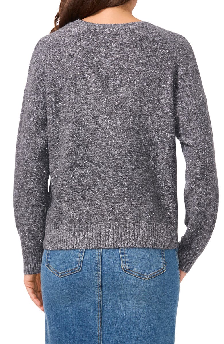 Vince Camuto Sequin Detail V-Neck Sweater, Alternate, color, Ash Grey
