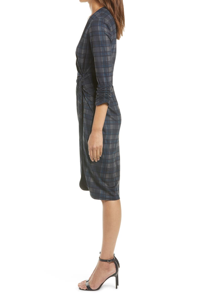 Plaid V-Neck Sheath Dress, Alternate, color, BLUE GREY COMBO