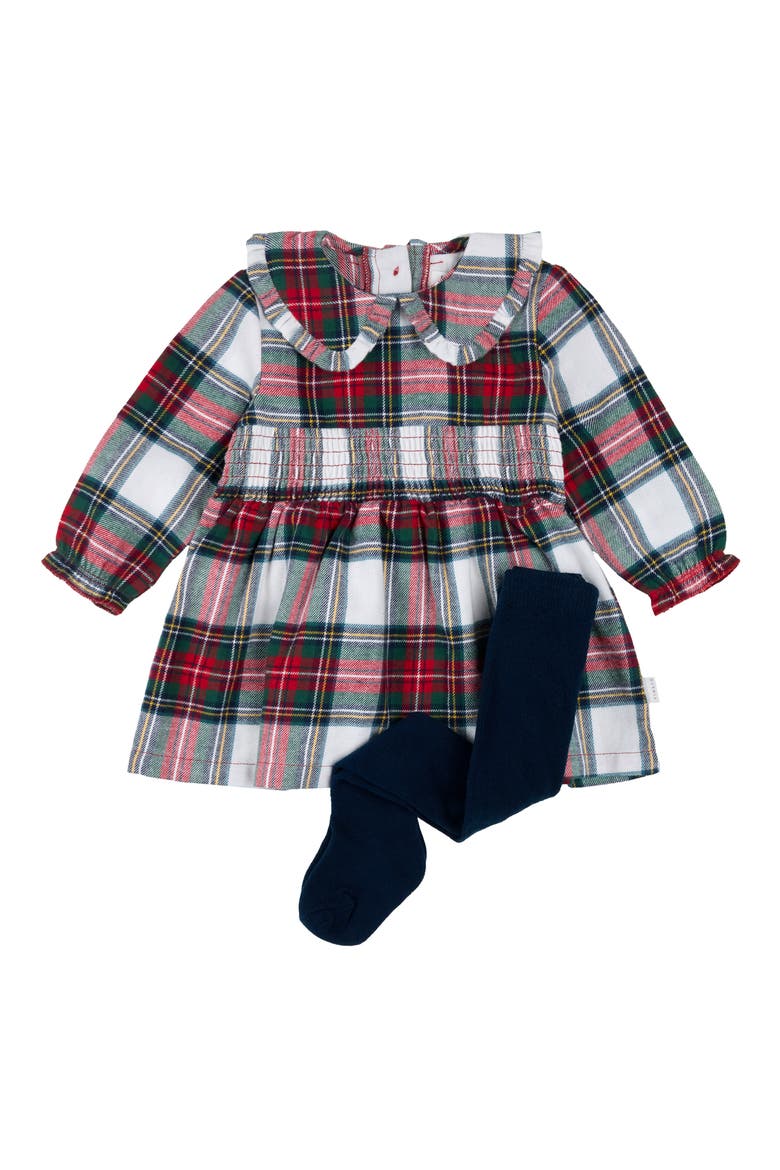 Flannel Dress & Tights Set, Main, color, RED