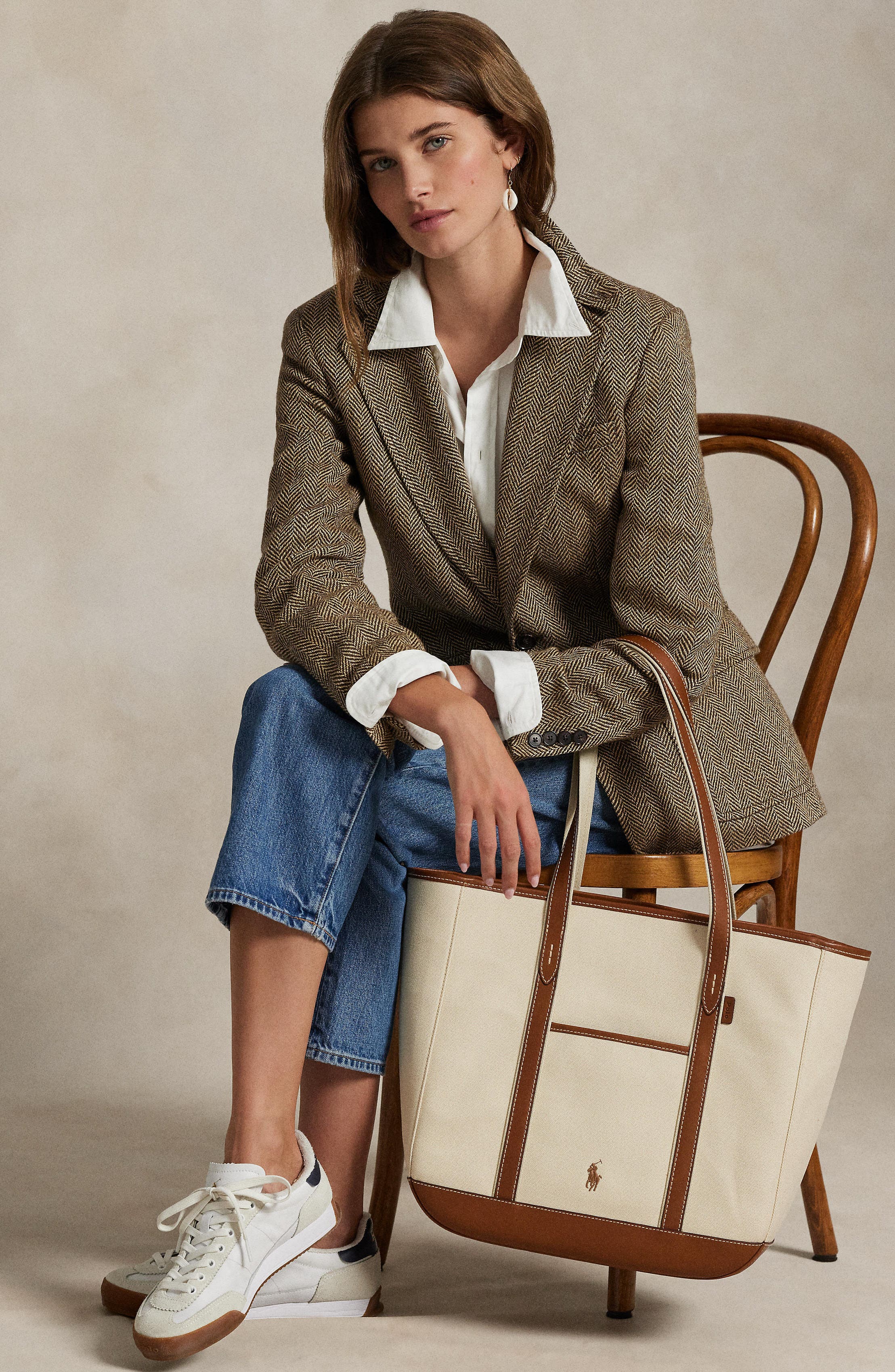 Polo Ralph Lauren Medium Canvas & Leather Tote, Alternate, color, Ecru/ Cuoio