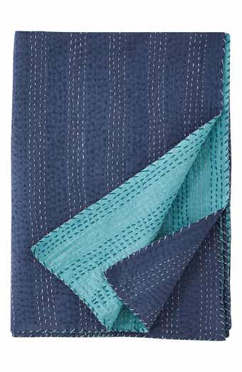 MELANGE HOME Kantha Reversible Cotton Throw Blanket