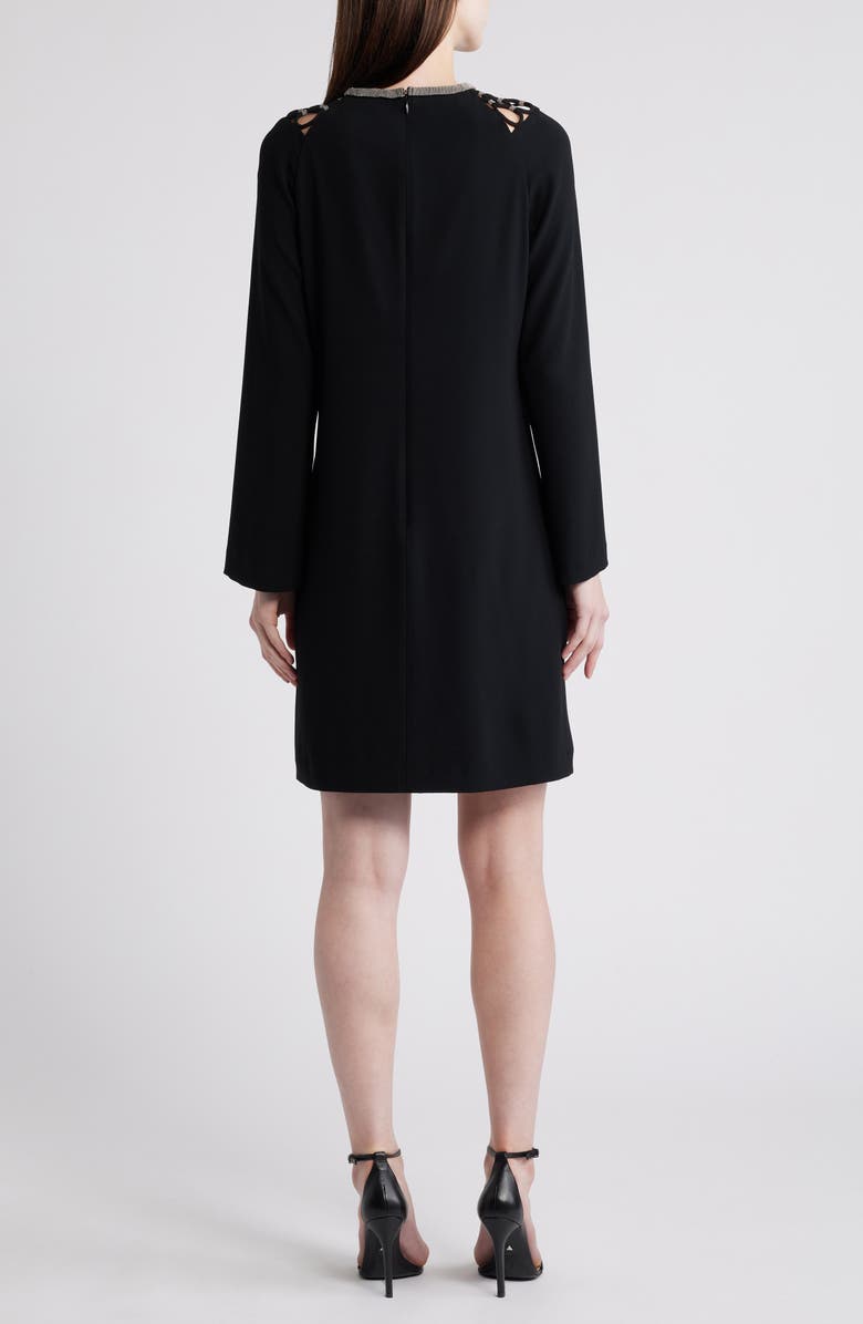 KOBI HALPERIN Chain Net Yoke Long Sleeve Shift Dress, Alternate, color, Black