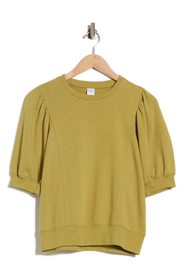 Puff Sleeve Sweatshirt, Alternate, color, OLIVE PEA