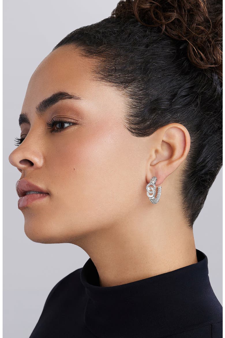 Signature Caviar Interlocking Diamond Hoop Earrings, Alternate, color, SILVER