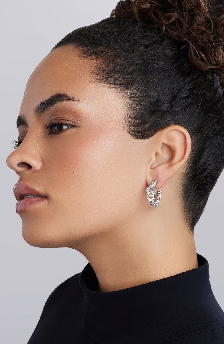 LAGOS Signature Caviar Interlocking Diamond Hoop Earrings, Alternate, color, Silver