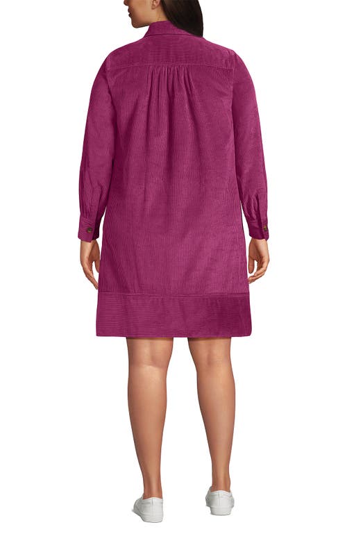 Lands' End Plus Size Wide Wale Cord Popover Long Sleeve Shirt Dress In Purple