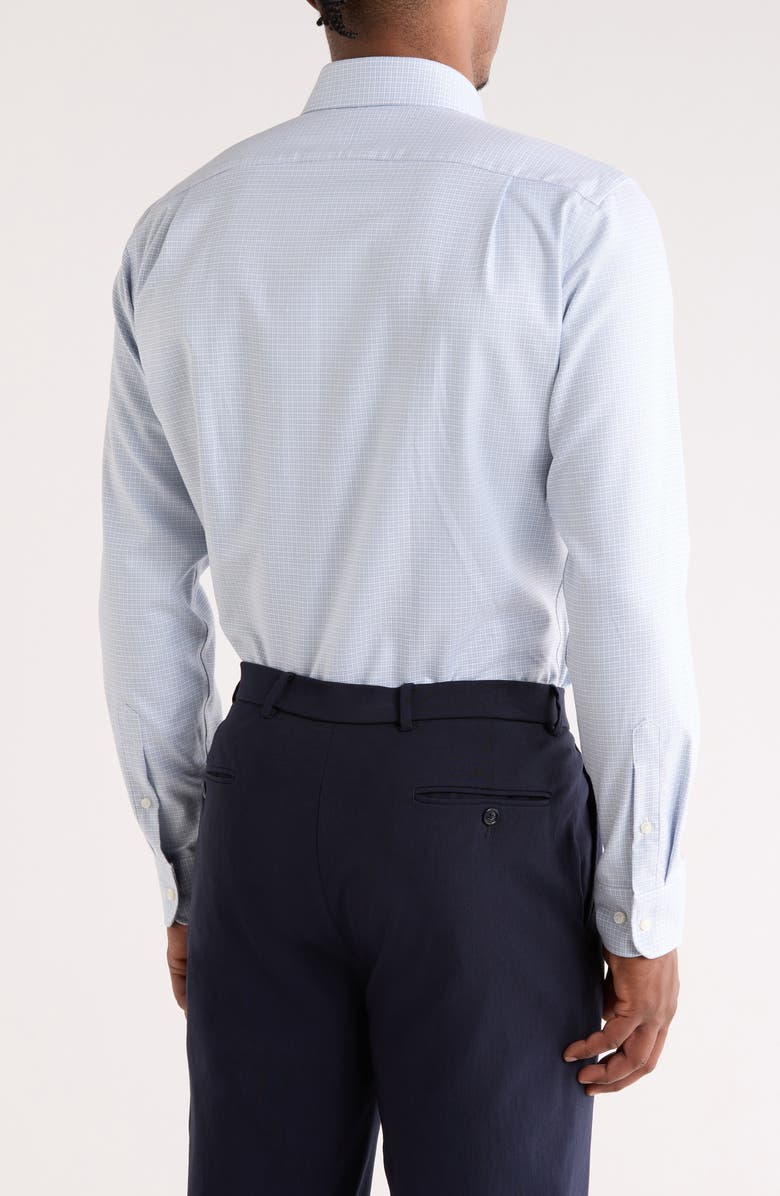 Nordstrom Trim Fit Check Premium Non Iron Cotton Button-Up Shirt, Alternate, color, Blue Marzano Texture