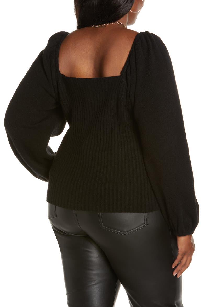 Puff Sleeve Square Neck Sweater, Alternate, color, BLACK